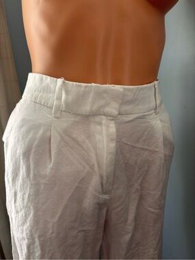 H&M Cream Linen Blend High-Waist Trousers